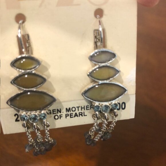 2028 Silver Tone Yellow Blue Mother Of Pearl Drop Earrings NWT. - Picture 6 of 11